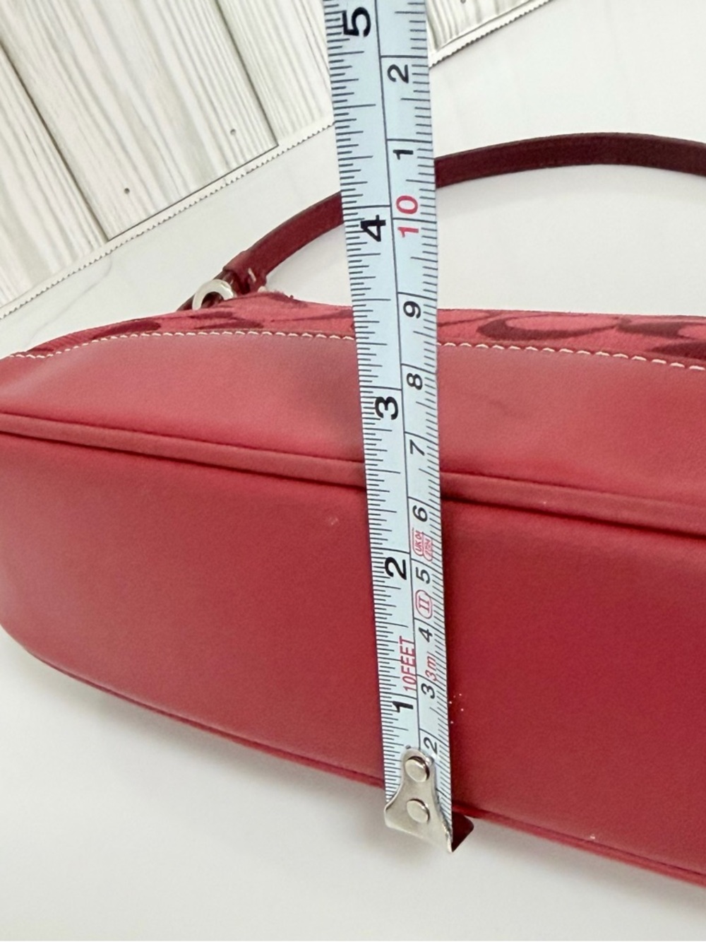 Coach Signature Jacquard Red Mini Shoulder Bag Y2K Baguette Purse Leather Trim - Picture 11 of 13